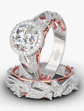 Dazzling 925 Silver Women's Ring with Crystal Centre Stone Two Tone Accent